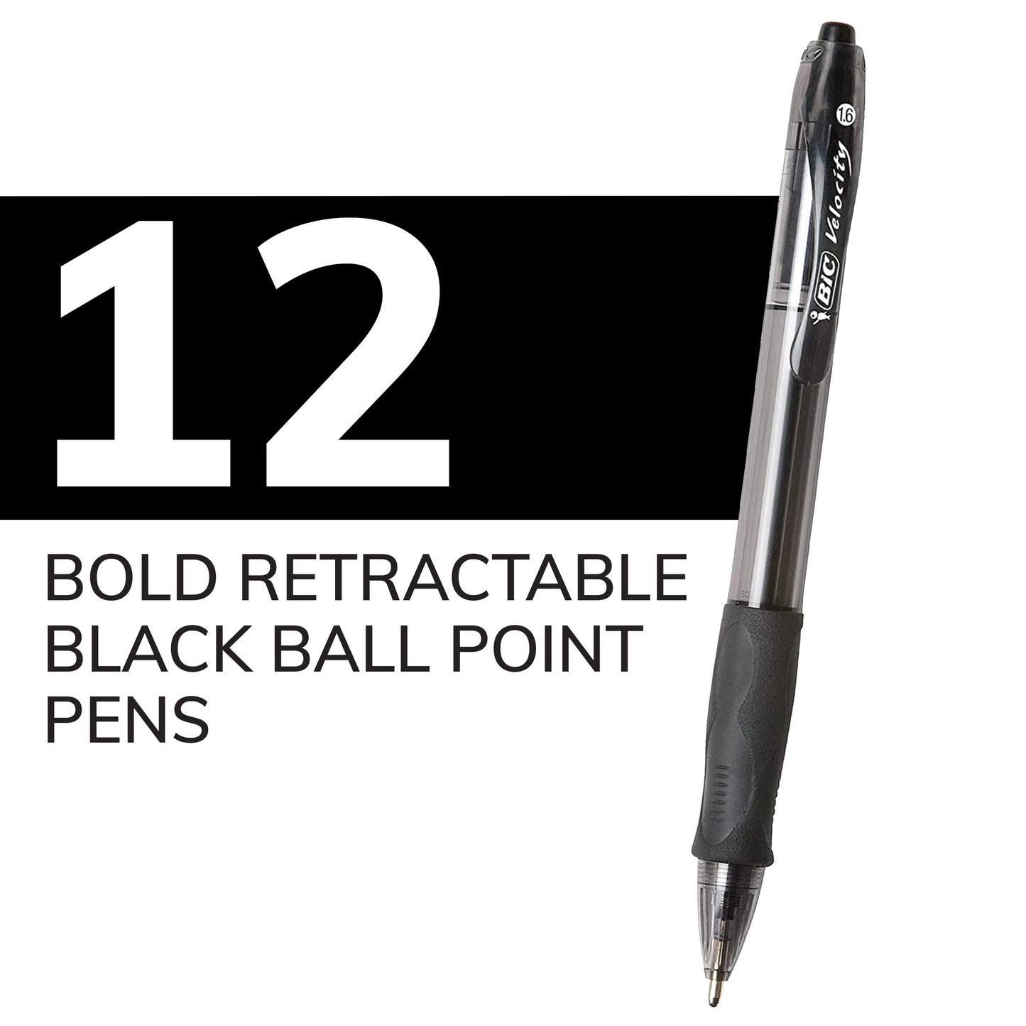 BIC Glide Bold Black Ballpoint Pens, Bold Point (1.6 mm), School Supplies for Students and Teachers, with Full Grip, 12-Count Pack in Black