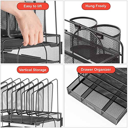 Marbrasse Black 4-Tier Mesh Desk Organizer with Drawers & Pen Holders