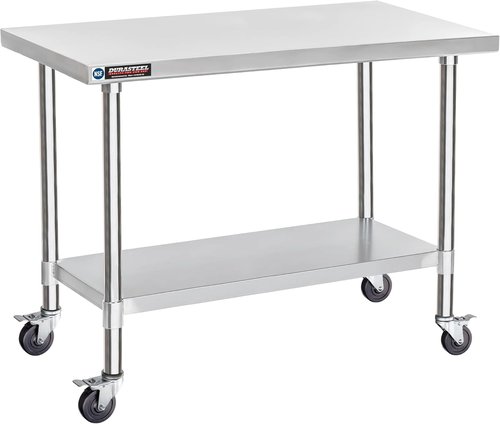 DuraSteel 24x48 NSF Stainless Steel Cart - Heavy Duty Rolling Kitchen Prep Table with Undershelf | Ideal for Restaurants, Garages, and BBQs