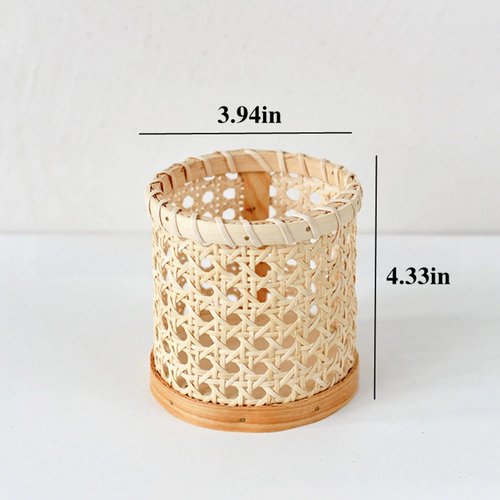 QRZLP Rattan Pen Holder, Hand Woven Small Wicker Pen Cup Multi-Functional Woven Desk Organizer for Pencil, Office&Home Sundries, Makeup Brushes.