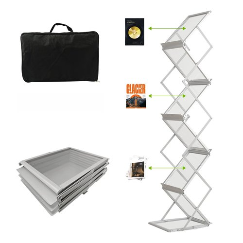 TWJouko 6 Pockets No Need Installation Aluminum Foldable Magazine Rack,Handheld Easy Mobility Trade Show Flyer Holder，Brochure Display Stand For Exhibitions Offices and Homes，Multifunctional Uses
