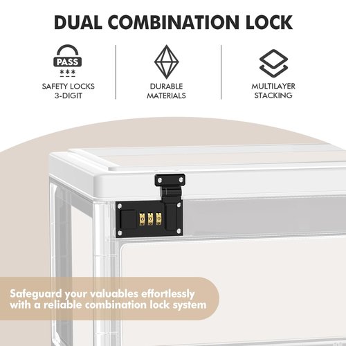 Extra Large Lock Box for Medication Safe, Medicine Lockable Storage Box with Code, Phone Lock Boxes for Video Games, Box with Combination Lock for Snacks/Food, Locking Cabinet for Home/Office (Clear)
