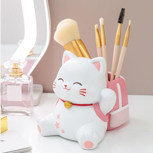 Pen Holder,Pen Holder for Desk, Cat for Desk Cute,Multipurpose Resin Cat Cute Pencil Holder for Home School Office Decor