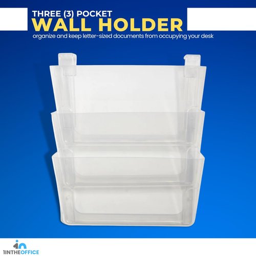 1InTheOffice Wall File Holder, Wall Mount Clear Plastic File Holder, 3-Pocket, Letter Size