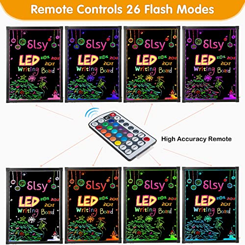 Slsy LED Writing Board 16"x12", Illuminated Erasable Neon Message Sign with 8 Fluorescent Markers & 26 Flashing Modes, Light Up Menu Board for Restaurant, Bar, Cafe, Shop