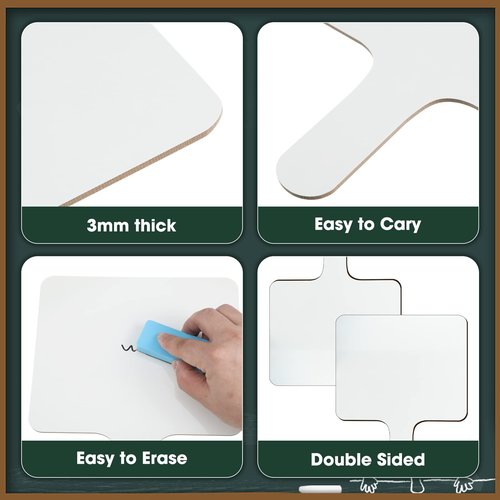 32 Pack Dry Erase Words 8"x10" Double Sided White Boards Plastic Handheld Paddles with Whiteboard Pens Erasers for Students Classroom Voting Bidding Answering(Square)