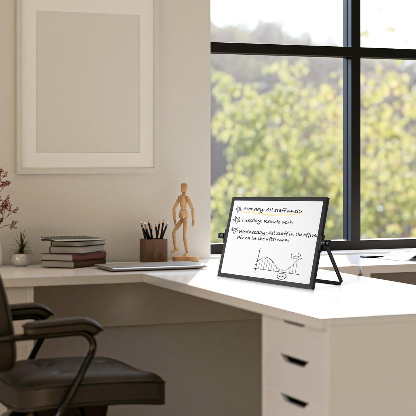 AMUSIGHT Double-Sided Magnetic White Board with Stand, 16" x 12" (Black)