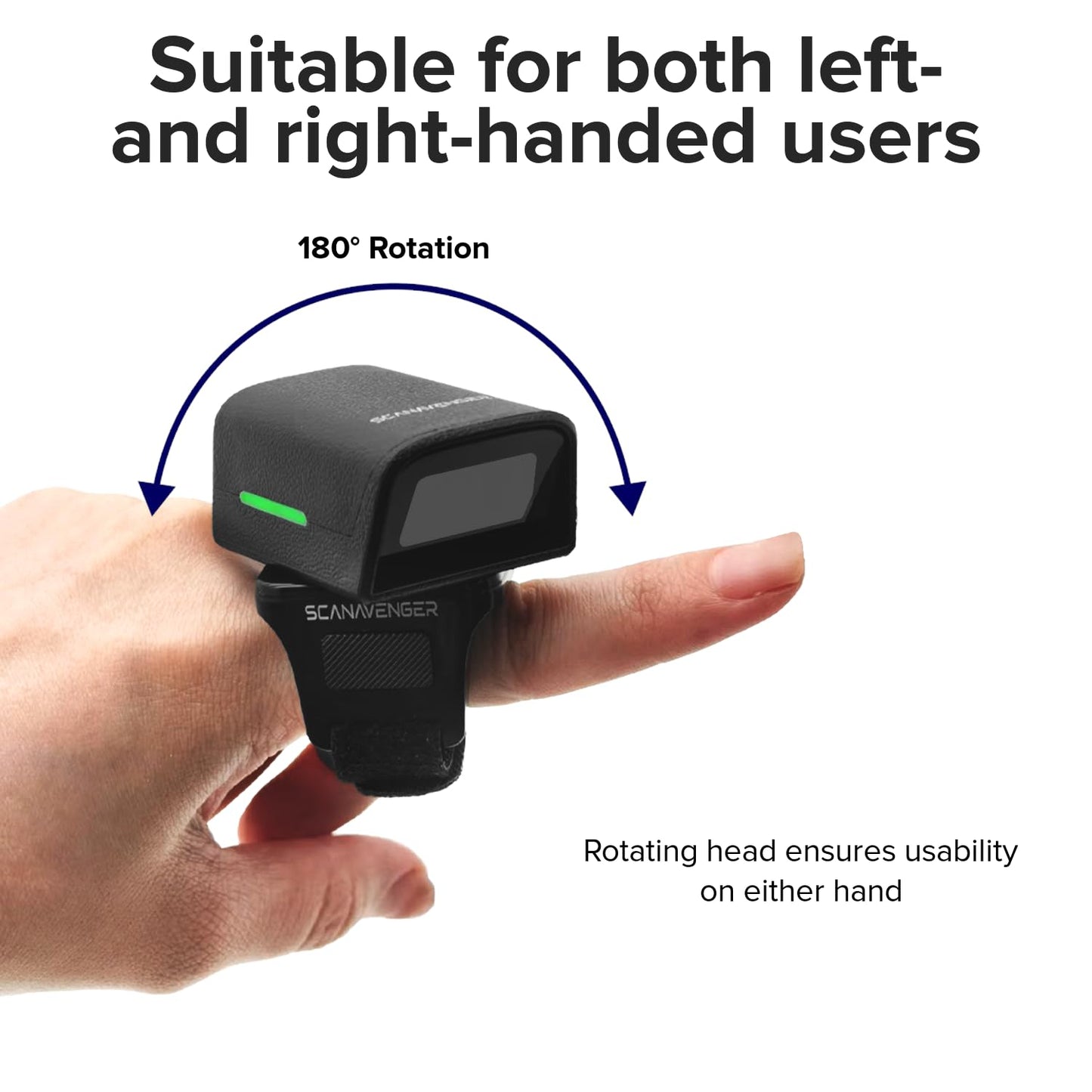 ScanAvenger 1D 2D QR Ring Barcode Scanner – Wearable Mini Bluetooth Wireless Finger Reader, USB & 2.4GHz, Compatible with iOS, Android, Windows, for Warehouse, Store & Inventory Use