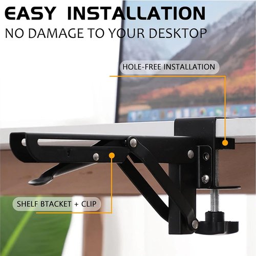 Desk Extender 24‘’ x 12 Inch Foldable Table Extension Folding Wall Table Keyboard Extender for Desk Clamp-on Shelf for Dorm Bunk, Office, Kitchen Bar, RV Countertop, Laundry Room (White)