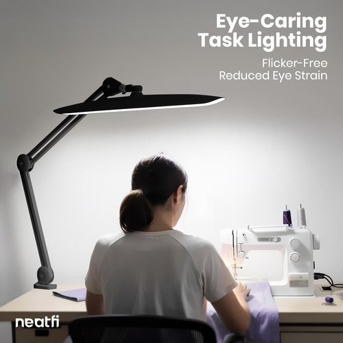 Neatfi XL LED Desk Lamp - 2200 Lumens Shadow-Free Task Lighting | 4-Level Dimming | 20-Inch Wide Head (Black)