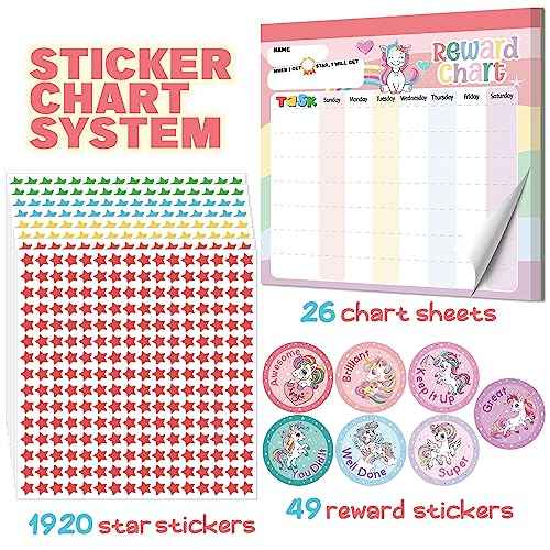 Reward Chart for Kids ? Unicorn Magnetic Kids Behavior Chart, Pad with 26 Chore Charts, 1920 Star Stickers, 49 Incentive Stickers, Responsibility Chart for Kids Girls Toddlers - Kids Chore Chart