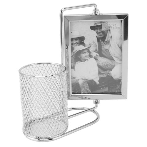 Atyhao Large Capacity Rotating Design Pen Holder Picture Frame with Multi Purpose for Office Desktops Home