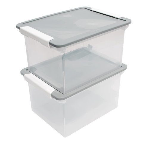 Storex Portable File Tote with Locking Handles, Letter/Legal Files, 18.5" X 14.25" X 10.88", Clear/Silver