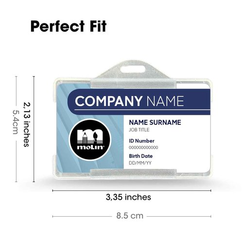 100 Pack - Molin Horizontal ID Badge Holder | Open Face ID Card Holder for Lanyard, Name Badge, Keycard, Access Card | Durable Clear ID Sleeve for Work, Office, Events & Identification Supplies