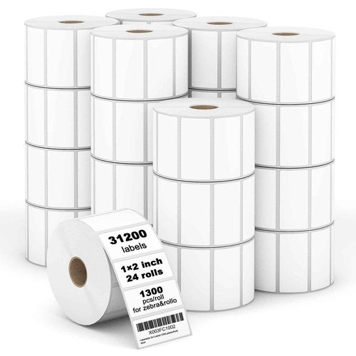 (31200 Labels/24 Rolls) Labelebal 2" x 1" Direct Thermal Label (3-Proof 1" Core) Multipurpose Shipping Address Barcodes Labels Compatible for Zebra & Rollo Desktop Label Printer (1300 Labels/Roll)