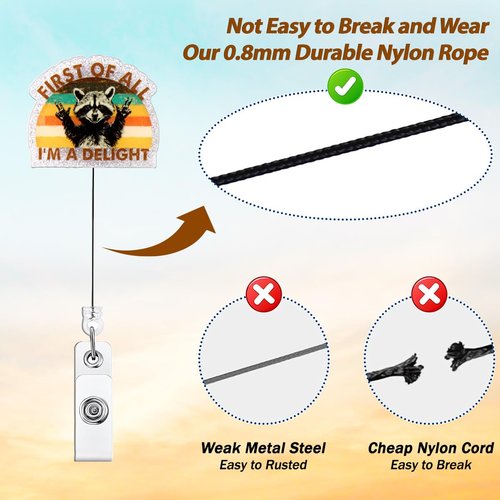Raccoon Nurse Badge Reel, Cute Nurse Week Gifts for Healthcare Workers, First of All I’m a Delight Funny Badge Reels for CNA, Teachers, Students, Women Cute Retractable Alligator Clip ID Holder