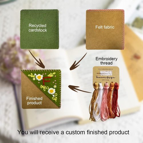 Personalized Hand Embroidered Corner Bookmark,Felt Triangle Page Stitched Handmade Bookmark,Unique Cute Flower Letter Embroidery Bookmarks Accessories for Book Lovers