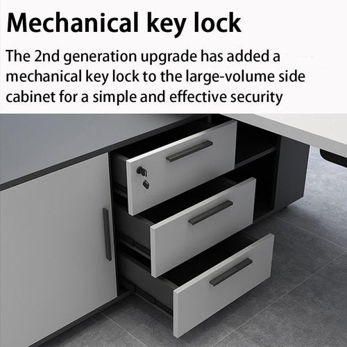 White Manager Office L-Shaped Desk Simple Modern President Desk Large Steel Wood boss Supervisor and Chair Combination (Right Cabinet, 180cm*160cm*75cm)