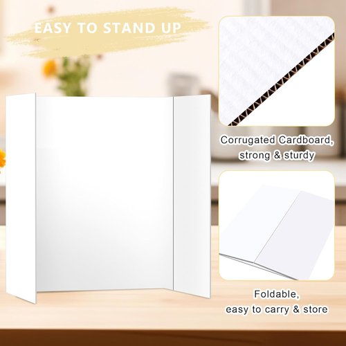 HAUTOCO Tri-Fold Presentation Boards - 3 Pcs Small White Corrugated Project Boards | 21 x 14 Inches for School Projects & Events