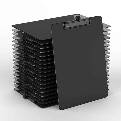 Juvealoe Black Clipboard with Pen Holder, 8.5 x 11 Plastic Clip Boards with Black Low Profile Clip, Letter Size for Classroom, Teacher, Students, School, Office Supply(Pack of 20)