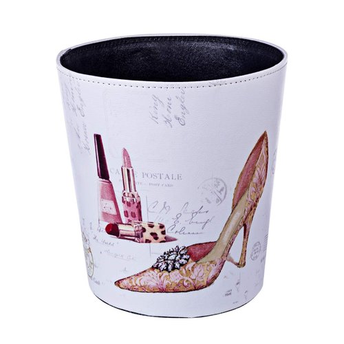 Lingxuinfo Scakbyer European Style Retro Leather Trash Can Trash Bin Waste Paper Basket Wastebasket Garbage Can Without Lid (Lipstick High Heels)