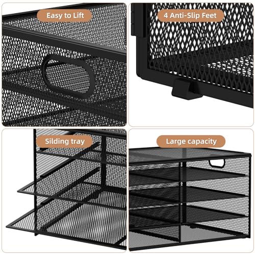 Marbrasse 5 Tier Desktop Literature Organizer, Mesh Paper Organizer Desk Organizers, File Sorter Mail Center Paper Storage Cabinet Classroom Keepers Mailbox for Office Home School, Black