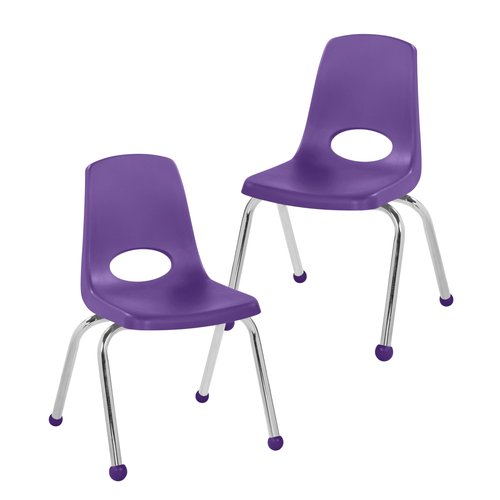 FDP 14" School Stack Chair, Stacking Student Seat with Chromed Steel Legs and Ball Glides; for Classroom, Homeschool or Learning Space - Purple (2-Pack), 15412-PU
