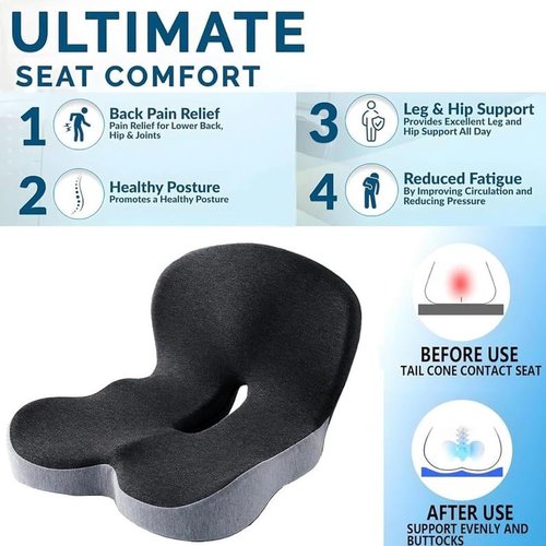 AIOUJI Memory Foam L-Shaped Integrated Seat Cushions, Car Seat Cushions for Driving Lumbar Support, One-Piece Ergonomic Office Chair Cushion for Lower Back Tailbone Protection(Dark Grey)