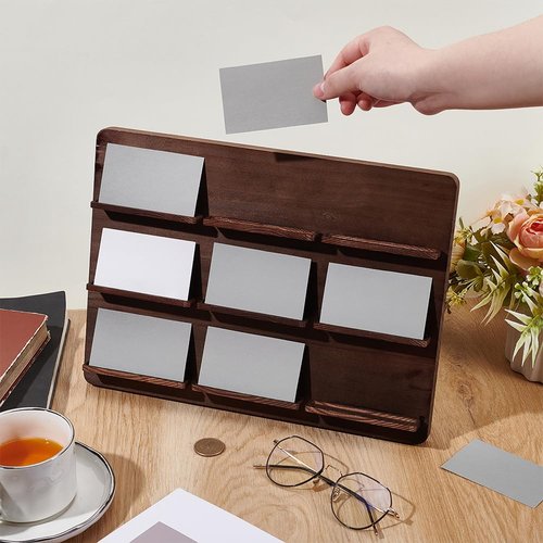UNICRAFTALE 3 Tier Wood Multiple Business Card Holder for Desk 9 Slot Modern Card Stand for Desktop Card Display Stand Holders Rectangle Professional Card Organizer for Office Home