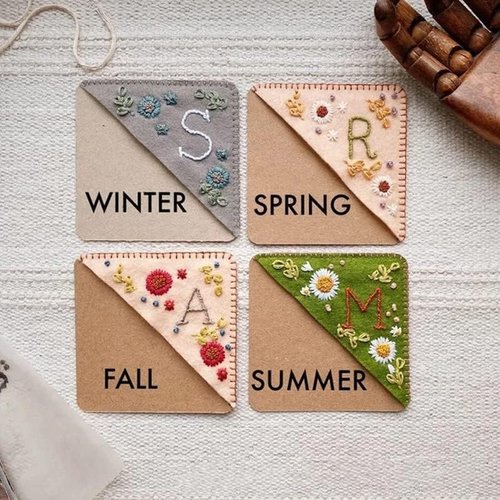 MOTEERLLU Personalized Hand Embroidered Corner Bookmark - A-Z Initials for Book Lovers | 3.74" Size