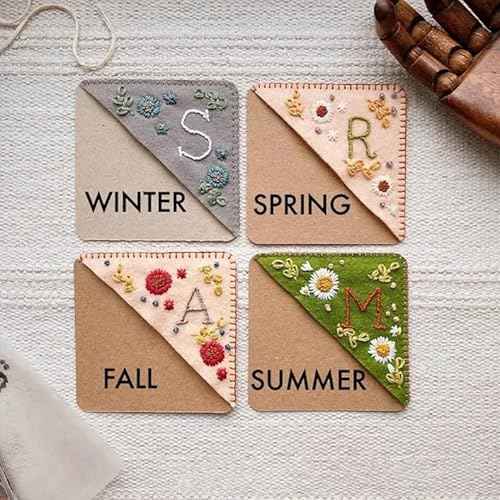 Personalized Hand Embroidered Corner Bookmark,Felt Triangle Page Stitched Handmade Bookmark,Unique Cute Flower Letter Embroidery Bookmarks Accessories for Book Lovers