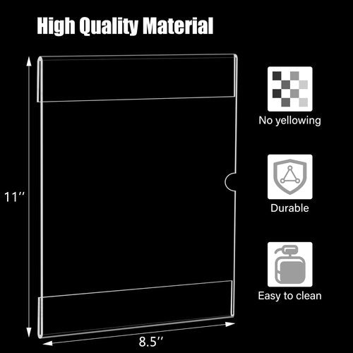 xydstay 6pack Acrylic Wall Sign Holder with Tape,8.5 X 11 Wall Mount Clear Plastic Sign Holder, Memo Document Menu Holder for Restaurant, Office, School, Store and Home Use,No Drilling
