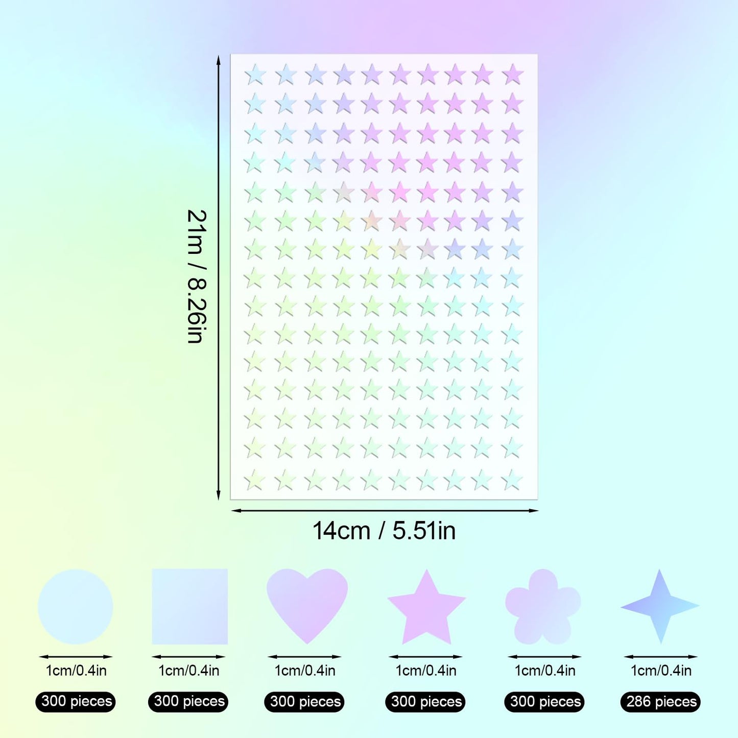 1824pcs Holographic Self-Adhesive Sticker for Crafts, Round Star Square Love Flower Shaped Mini Foil Stickers for Reward at School Classroom (Holographic Color)