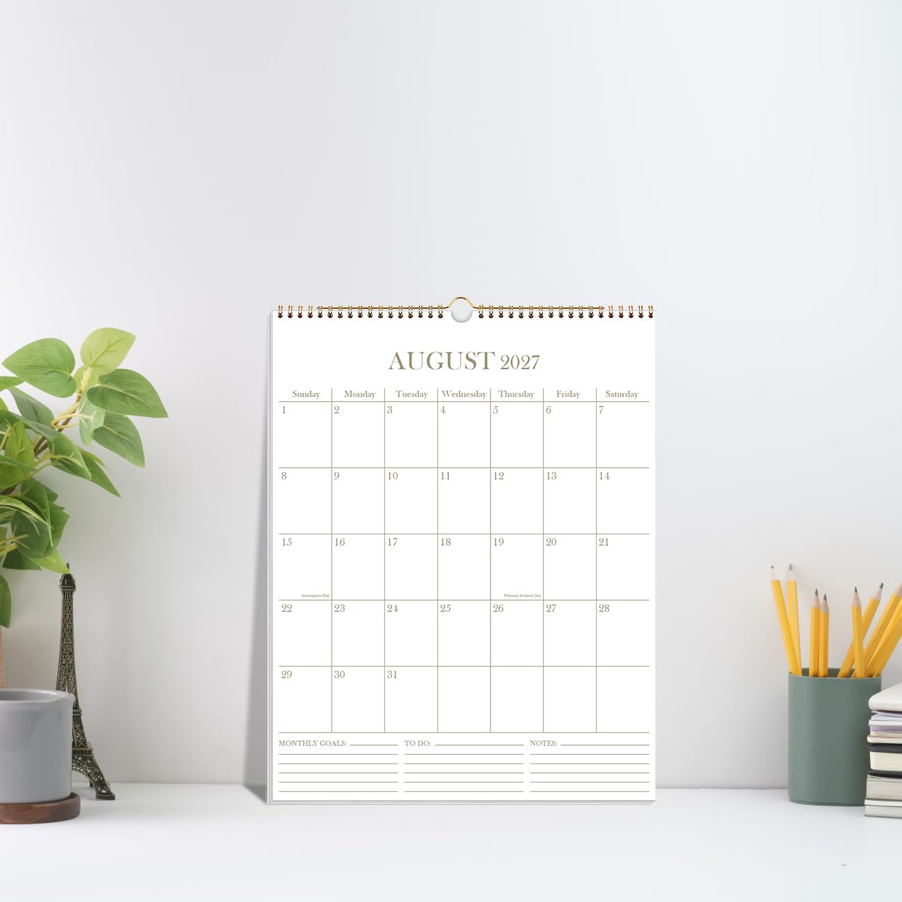 Calendar 2026-2027 - Wall Calendar from July 2026 - December 2027, 2026-2027 Wall Hanging Calendar with Thick Paper, 12" x 14.5", Gold