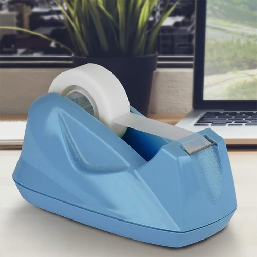 Acrimet Premium Tape Dispenser - Heavy Duty Plastic with Non-Skid Base | Light Blue Color