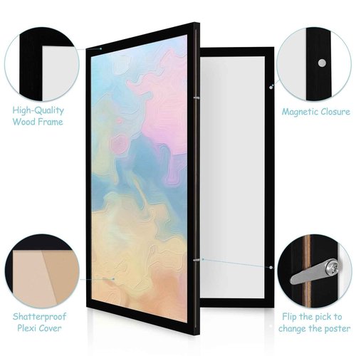 YCCYYCCY Black Frame Enclosed Whiteboard with Wooden Frame, Approx.16x11in Poster Frame and Functional Whiteboard for Office, Home(Poster Not Included)