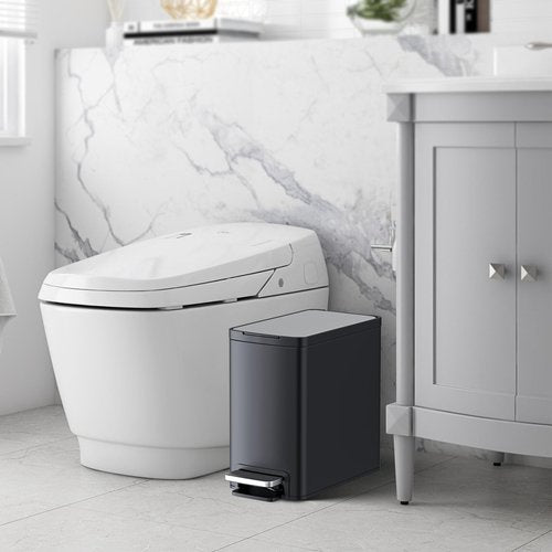 Bscann Bathroom Trash can with Lid,8 Liter/2.1 Gal Small Compact Trash Bin with Removable Inner Bucket,Stainless Steel Garbage Can for Bathroom,Bedroom,Office,Black
