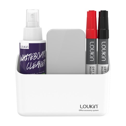 loukin Magnetic Marker Holder Set, Dry Erase Marker Holder, Dry Erase Accessory Tray Set (Includes 1 Eraser, 1 Cleaner, 2 Dry Erase Markers), Ideal for Office, School or Home Use(White)