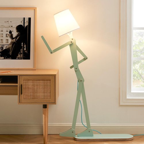 HROOME Unique Mini Wood Floor Lamp for Living Room Bedroom Office Farmhouse - Cute Corner Decorative Reading Standing Light Creative Swing Arm Arc Design Gift for Kids Room (Green Mini)