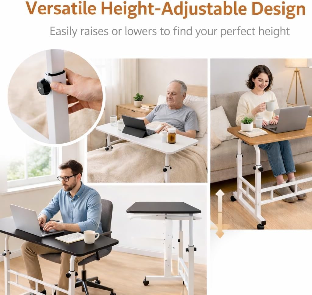 Zanbeel Mobile Standing Desk Adjustable Height for Laptop – Small Rolling Desk & Portable Table on Wheels – Laptop Cart & Computer Workstation – Small Standing Table with Wheels for Home Office