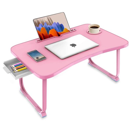 Fayquaze Portable Foldable Laptop Bed Table with Storage Drawer and Cup Holder, Laptop Desk Stand Tray for Eating, Reading and Working