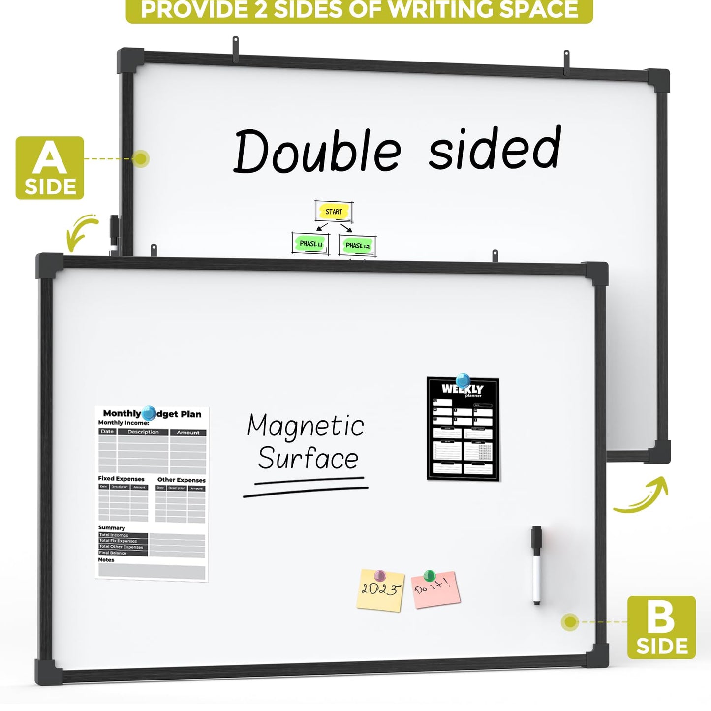 MaxGear 36" x 24" Magnetic Double-Sided Dry Erase Board, Aluminum Frame