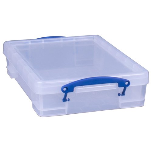 Really Useful Box 4C Plastic Stackable Storage Container with Snap Lid and Built In Clip Lock Handles for Home and Office Organization, Clear