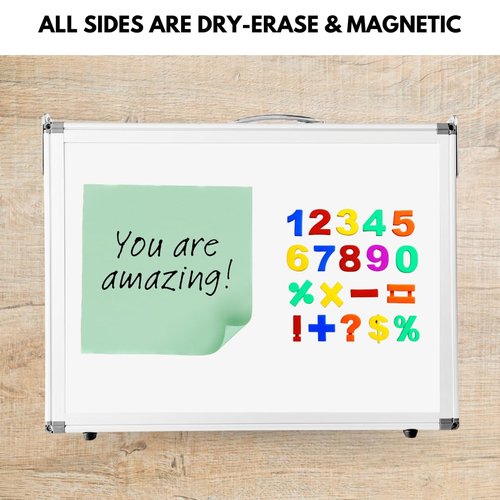 Large Dry Erase Magnetic Whiteboard, Four-Sided 15.5” x 11.5” x 1.25” Dry Erase Portable White Board with Handle for Memos Note-Taking School Work
