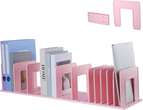Skiennix Adjustable Vertical File Sorter - Sturdy Plastic Desktop Organizer | Expandable Pink File Holder