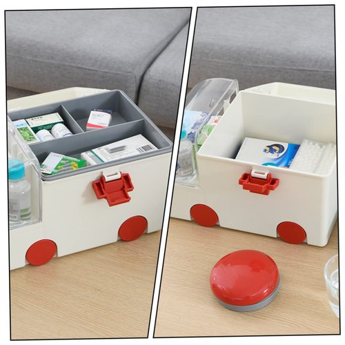 KOCKSHION Large Capacity Plastic First Aid Storage Box Emergency Medicine Case for Home Use Portable Medical Organizer Lid for Family Medicine and Emergency Supplies