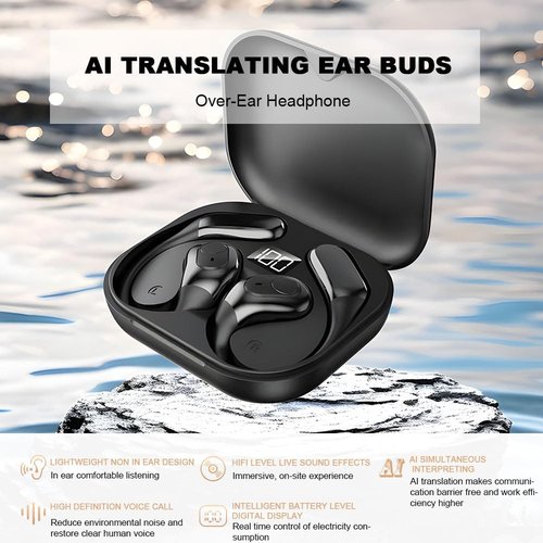 AI Language Translator Earbuds, 144 Languages Translation Earbuds Real Time, OWS Translating Earbuds Headphones Translation Device for iPhone and Android Travel Business Learning 12
