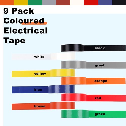 Romeda 9 Pack Colored Electrical Tape - Water, Sun & Oil Resistant for Home & Industrial Use