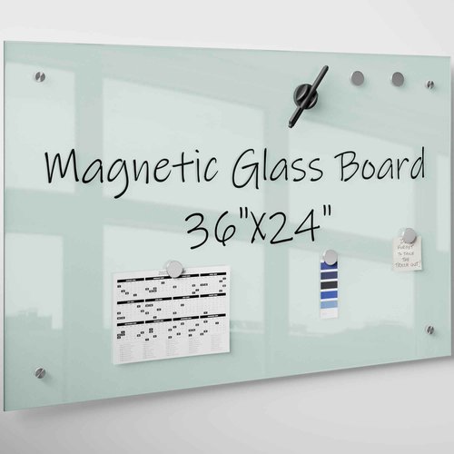 R&G Magnetic Glass Whiteboard,36"×24" (3'x 2'),Glass Dry Erase Board,White Frameless Surface, Includes Board, Magnets, 1 Marker and a Eraser,for Home and Office