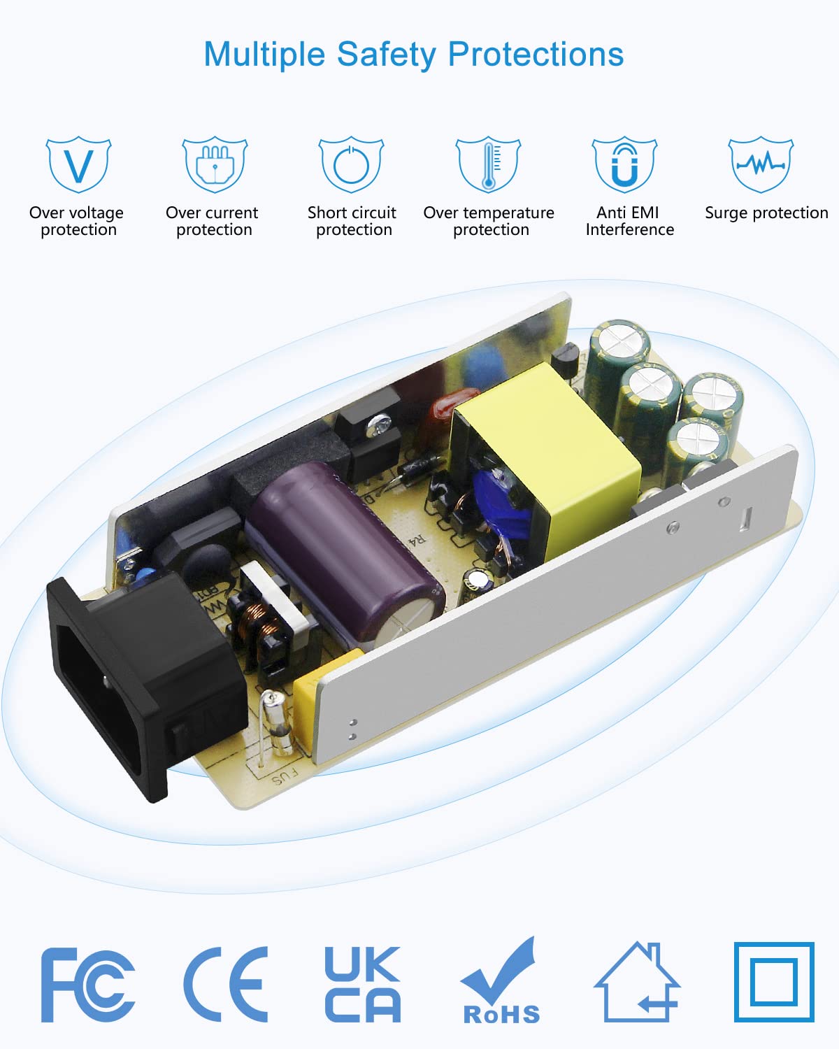 ALITOVE Power Supply Adapter - 12V 5A 60W Converter for 5050 & 3528 LED Strip Lights | AC 100-240V Input